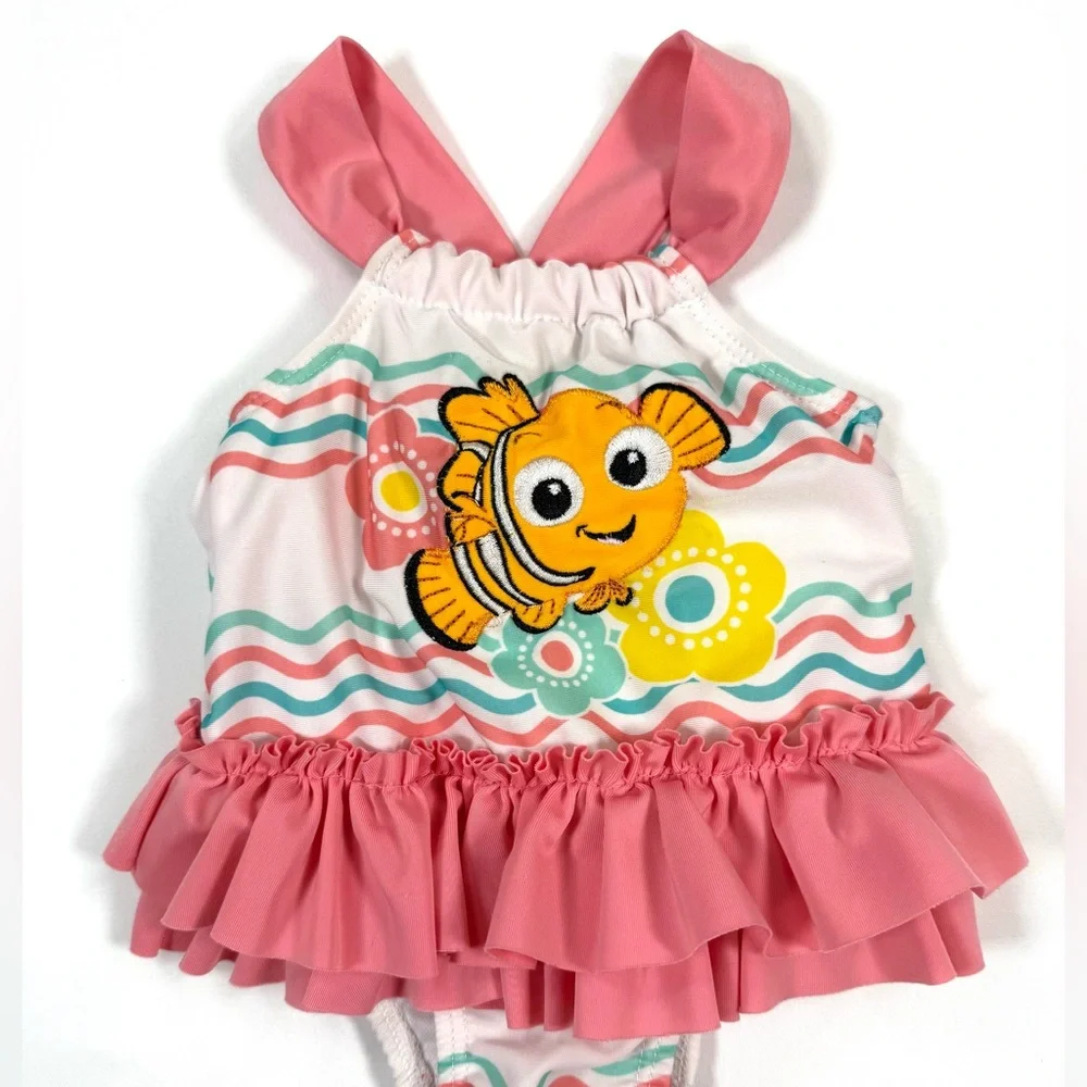 DISNEY BABY Girls Finding Nemo Swimsuit 3-6M Ruffle One Piece Baby Swim Tropical